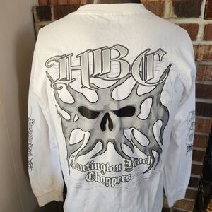 Huntington Beach Choppers Shirt Men’s M White Skull Tatoo Style Long Sleeve 90s